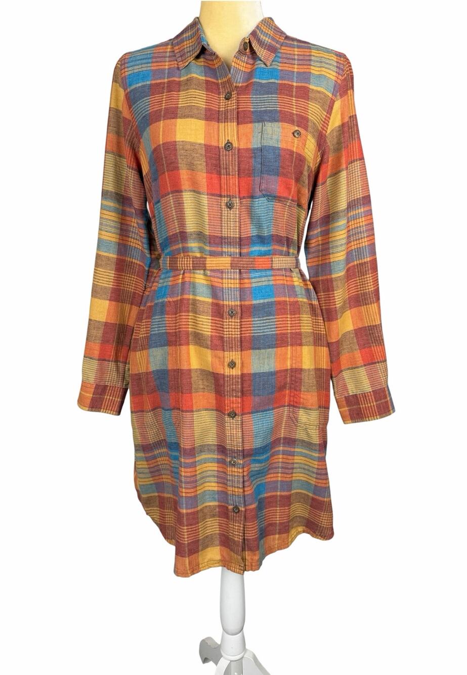 Toad & Co Re-Form Flannel Shirtdress OX Blue Medium Belted Fall Staple
